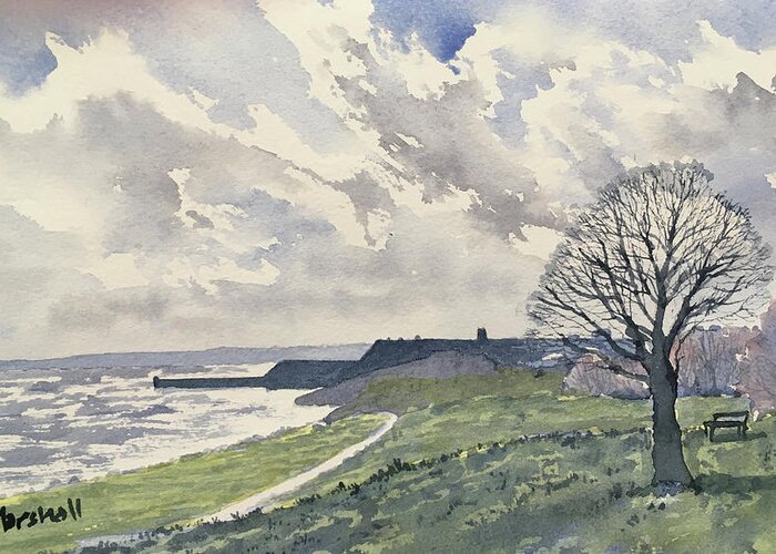 Watercolour Greeting Card featuring the painting Towards Bridlington Bay from Sewerby Heads by Glenn Marshall