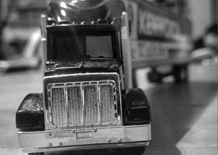 Black And White Greeting Card featuring the photograph Toy Truck by Kimberly Furey