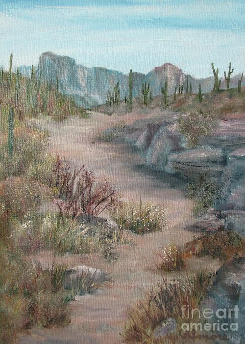 Landscape Greeting Card featuring the painting Saguaro Forest Trail by Roseann Gilmore