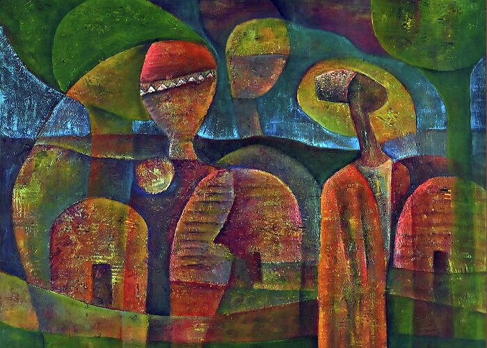 African Art Greeting Card featuring the painting Travelers Then Came by Martin Tose 1959-2004