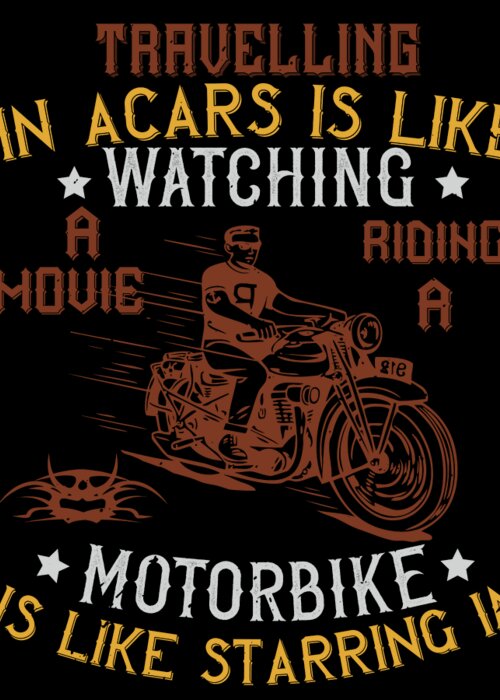 Biker Greeting Card featuring the digital art Travelling in acars is like watching a movie by Jacob Zelazny