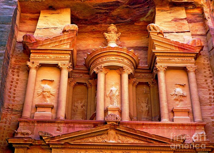 Petra Greeting Card featuring the photograph Treasury of Petra by Tina Mitchell