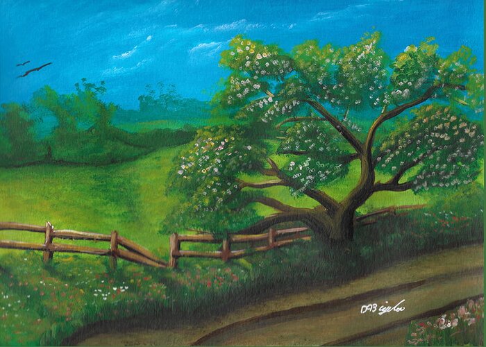 Gravel Road Greeting Card featuring the painting Tree by lane by David Bigelow