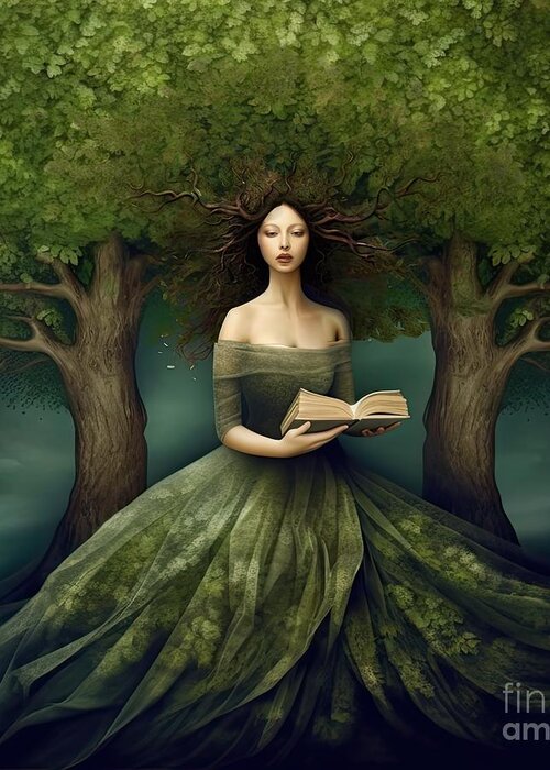 Surreal Greeting Card featuring the painting Tree Girl by Mindy Sommers