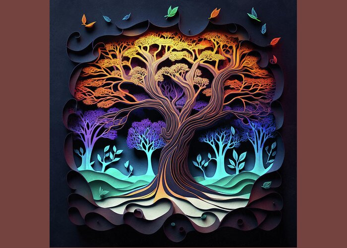Tree Of Life Greeting Card featuring the digital art Tree of Life - Paper Cut by Peggy Collins