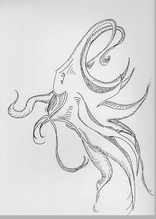 Octopus Greeting Card featuring the drawing Tresses by Bethany Beeler