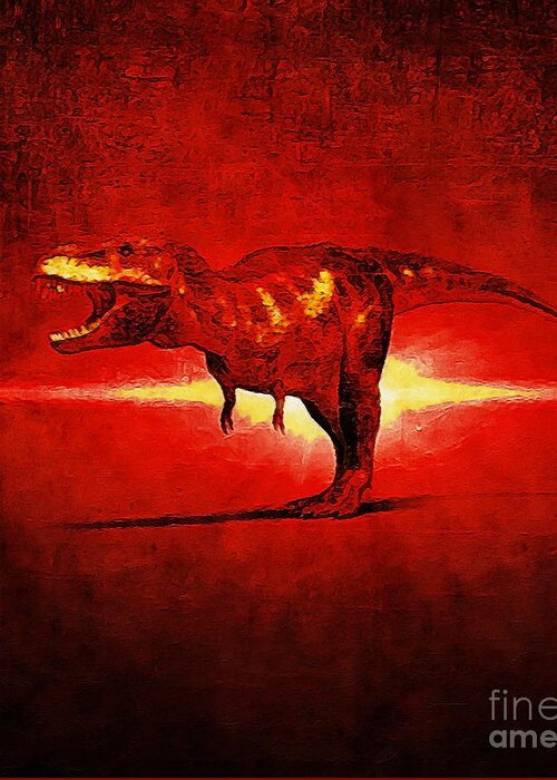 Trex Greeting Card featuring the digital art TRex with an Abstract Red Effect by Douglas Brown