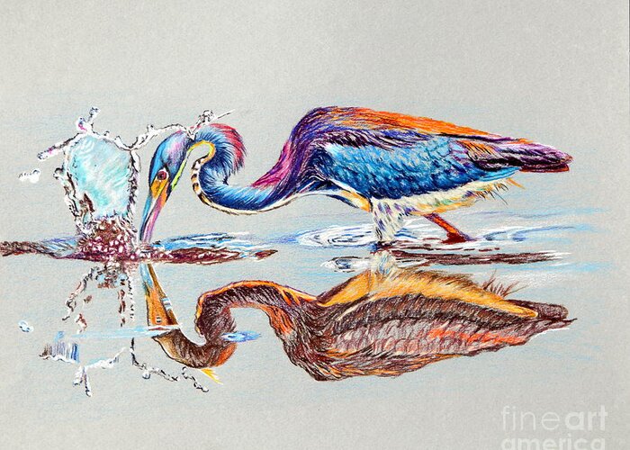 Heron Greeting Card featuring the painting Tri-Colored Heron by Maria Barry