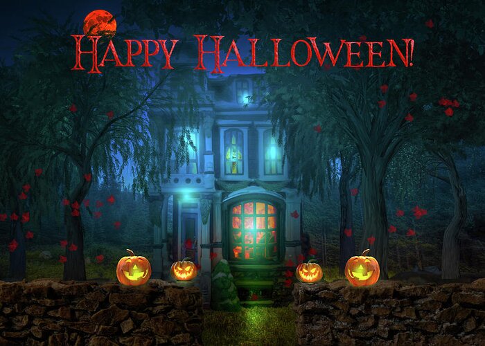 Halloween Greeting Card featuring the digital art Trick Or Treat - Greeting by Mark Andrew Thomas