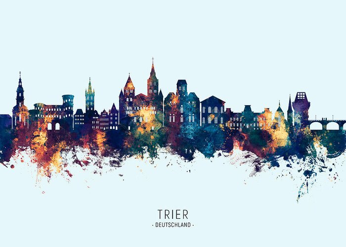 Trier Greeting Card featuring the digital art Trier Germany Skyline #16 by Michael Tompsett