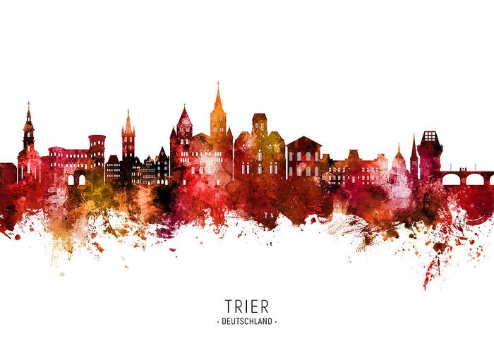 Trier Greeting Card featuring the digital art Trier Germany Skyline #23 by Michael Tompsett
