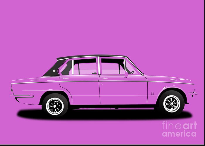 Sports Car Greeting Card featuring the digital art Triumph Dolomite Sprint. Pink Edition. Customisable to YOUR colour choice. by Moospeed Art