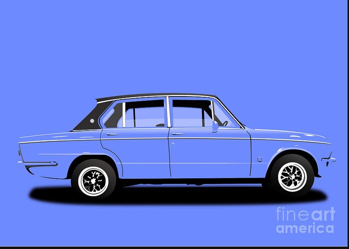 Sports Car Greeting Card featuring the digital art Triumph Dolomite Sprint. Sky Blue Edition. Customisable to YOUR colour choice. by Moospeed Art