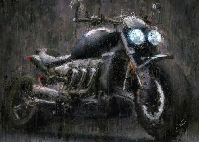 Motorcycle Greeting Card featuring the painting Triumph Rocket 3 Motorcycle by Vart by Vart Studio
