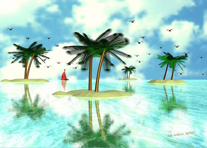 Digital Palm Island Tropical Water Greeting Card featuring the digital art Tropical Dreams by Bob Shimer