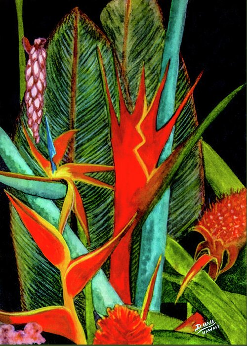 Tropical Flowers Greeting Card featuring the painting Tropical Flowers Assortment #60 by Donald K Hall