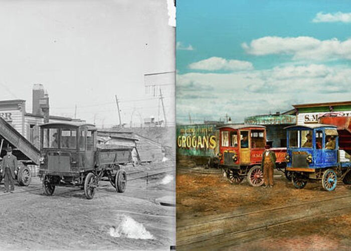 Sm Frazier Greeting Card featuring the photograph Truck - Dump Truck - Wilcox Trux 1912 - Side by Side by Mike Savad