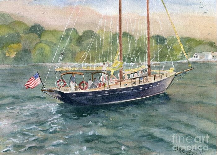 Schooner Greeting Card featuring the painting True Love Schooner by Melly Terpening