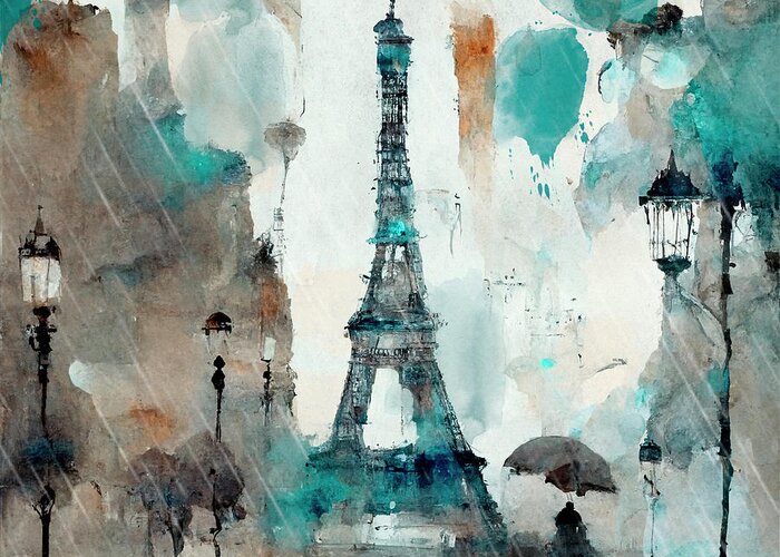 Paris Greeting Card featuring the painting Tryst by Mindy Sommers
