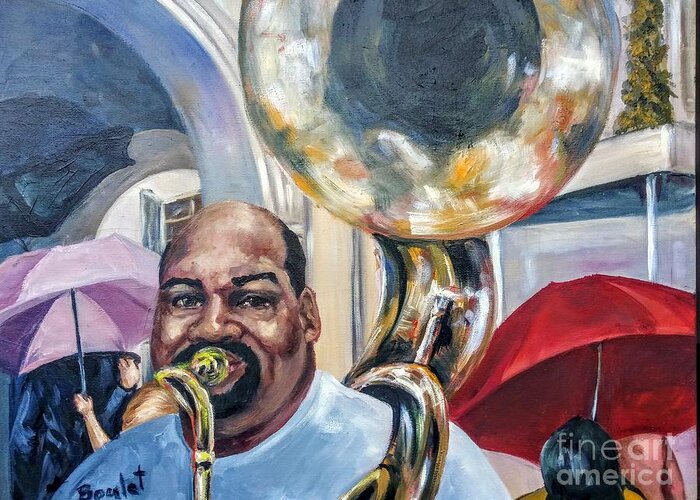 New Orleans Greeting Card featuring the painting Tuba on the Square by Beverly Boulet