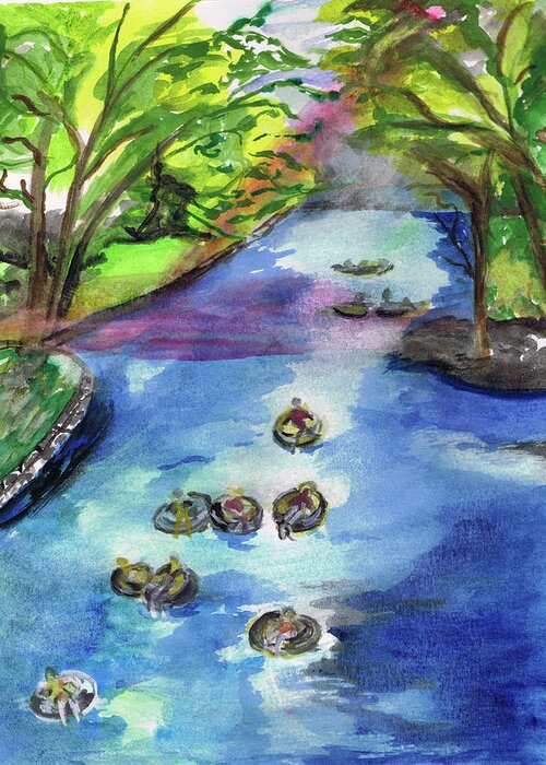 Water Greeting Card featuring the painting Tubing the Guadalupe by Genevieve Holland
