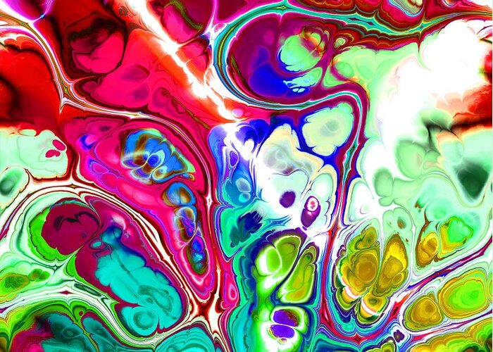 Colorful Greeting Card featuring the digital art Tukiran - Funky Artistic Colorful Abstract Marble Fluid Digital Art by Sambel Pedes