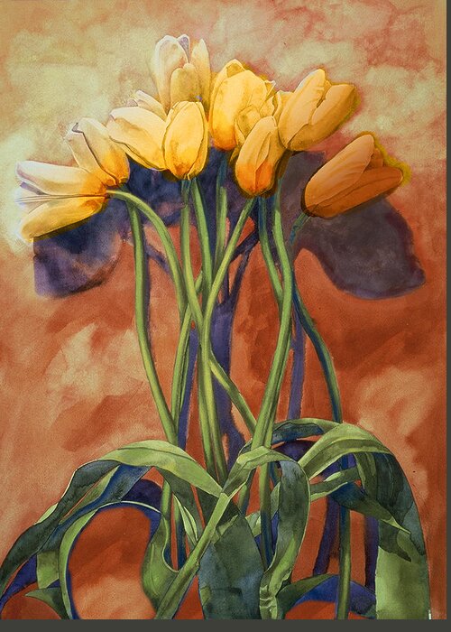 Yellow Tulips Greeting Card featuring the painting Tulips by Cathy Locke