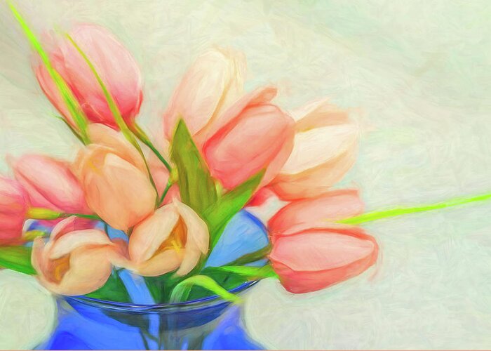 Tulips Greeting Card featuring the digital art Tulips Into The Blue by Kevin Lane