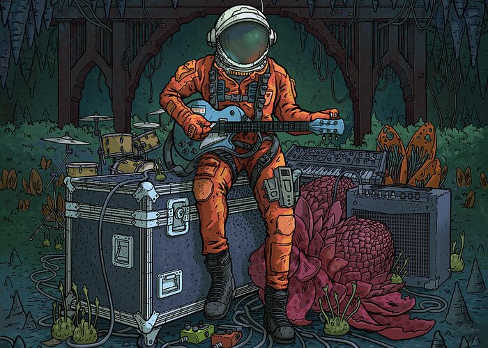 Astronaut Greeting Card featuring the digital art Tune Up at Schubas Tavern by EvanArt - Evan Miller