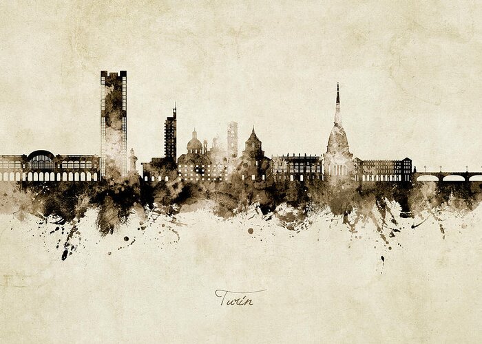 Turin Greeting Card featuring the digital art Turin Italy Skyline #09 by Michael Tompsett