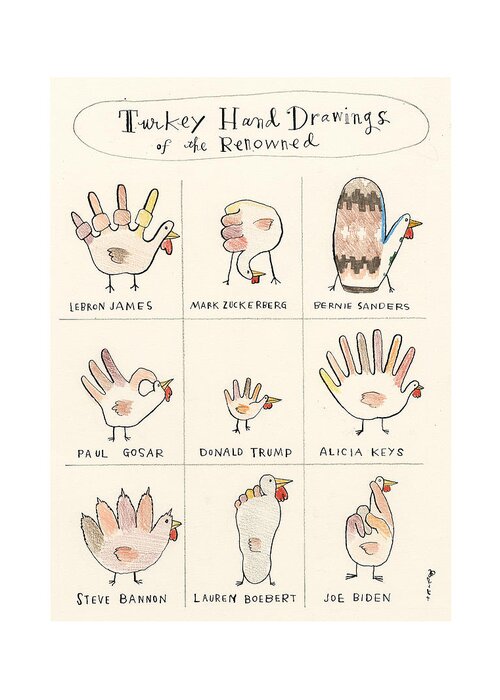 Turkey-hands Of The Stars! Greeting Card featuring the painting Turkey Hands Of The Stars by Barry Blitt