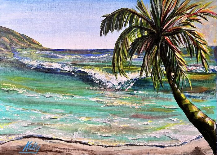 Palm Greeting Card featuring the painting Turquoise Bay by Kelly Smith