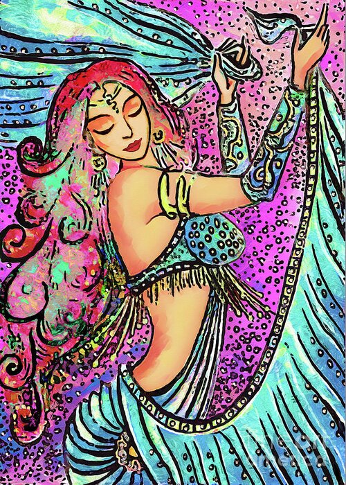 Belly Dancer Greeting Card featuring the painting Turquoise Dancer by Eva Campbell