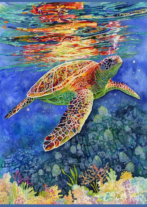 Turtle Greeting Card featuring the painting Turtle Reflections by Hailey E Herrera