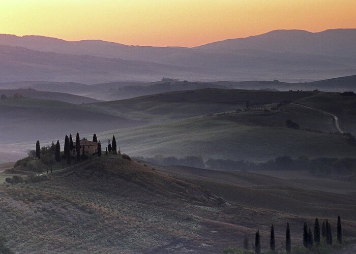 The Belvedere Greeting Card featuring the photograph Tuscan Dawn, Italy by Sarah Howard