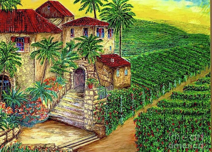 Tuscany Winery & Vineyard Greeting Card featuring the painting Tuscany Winery and Vineyard by Michael Silbaugh
