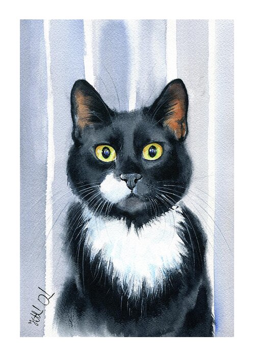 Cats Greeting Card featuring the painting Tuxedo Cat Portrait by Dora Hathazi Mendes