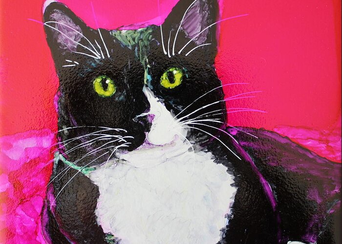 Cat Greeting Card featuring the painting Tuxedo by Ruth Kamenev