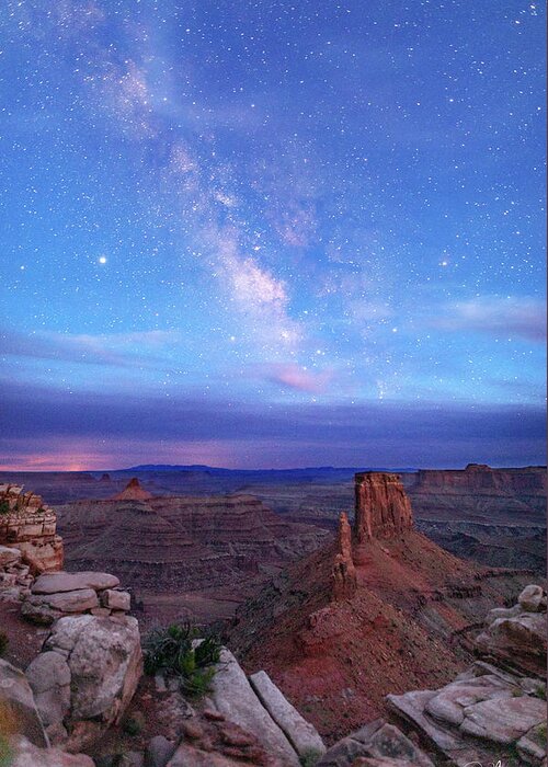 Canyonlands Southwest Desert Colorado Plateau Moab Utah Sunset Blm Greeting Card featuring the photograph Twilight Milky Way at Marlboro Point by Dan Norris