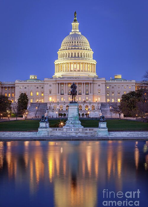 Washington Greeting Card featuring the photograph Twilight over US Capitol by Brian Jannsen