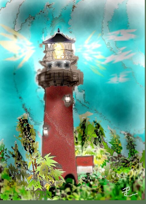 Jupiter Inlet Lighthouse Sketch Greeting Card featuring the mixed media Twilight Safe Harbor by Pamela Calhoun