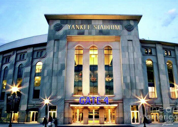 Yankees Greeting Card featuring the digital art Twilight Yankee Stadium by CAC Graphics