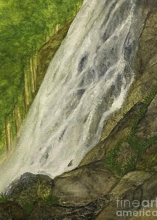 Waterfall Greeting Card featuring the painting Twin Falls by Lisa Neuman