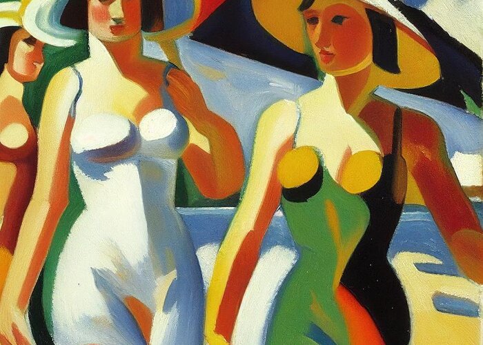 August Macke Greeting Card featuring the painting Two Bathing Beauties by My Head Cinema