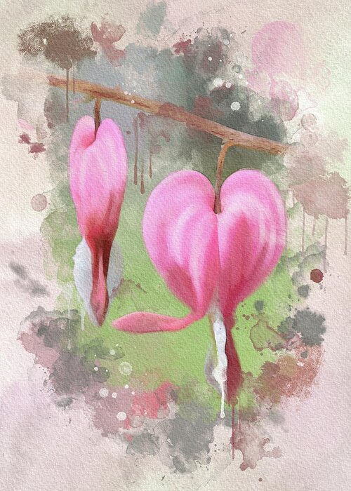 Two Bleeding Heart Flowers Greeting Card featuring the digital art Two Bleeding Hearts by Mary Timman