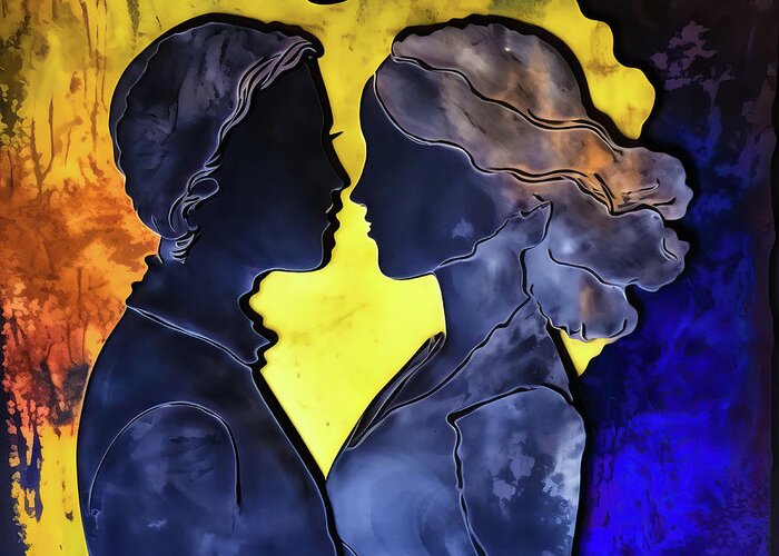 Lovers Greeting Card featuring the digital art Two Lovers 03 Blue and Yellow by Matthias Hauser