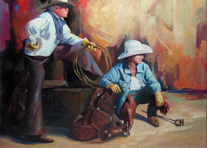 Western Art Greeting Card featuring the painting Two of a Kind by Carolyne Hawley