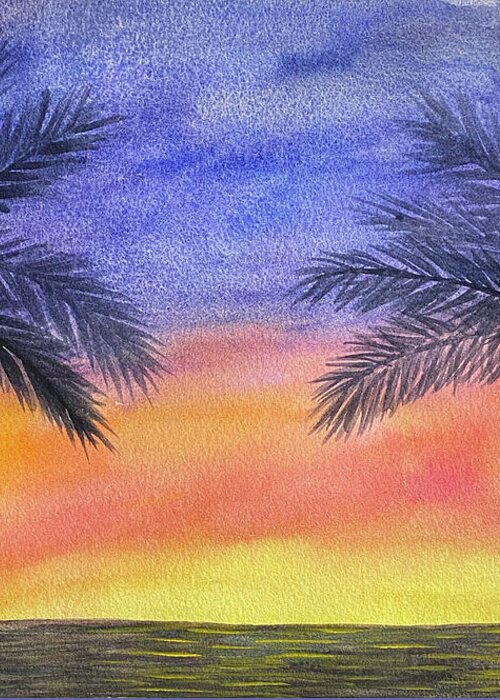 Palm Trees Greeting Card featuring the painting Two Palm Trees at Sunset by Lisa Neuman