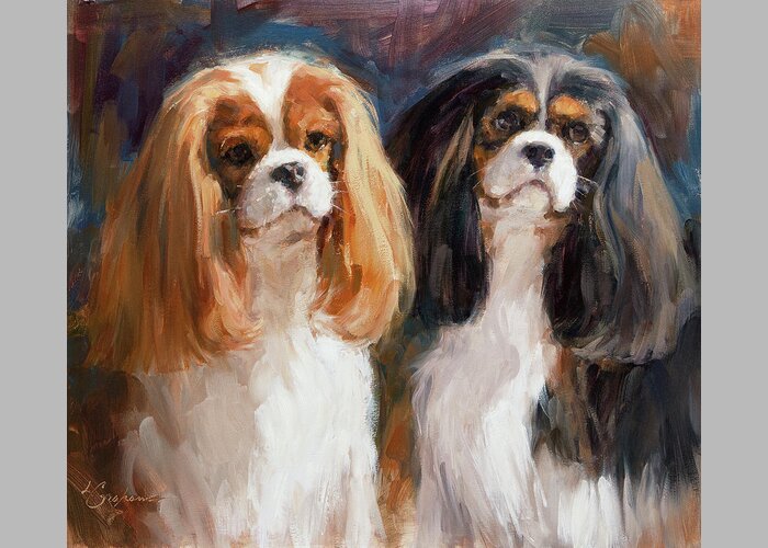 Dogs Greeting Card featuring the painting Two Parti Girls by Lindsey Bittner Graham