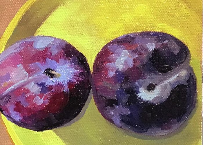 Plum Greeting Card featuring the painting Two Plums by Anne Marie Brown